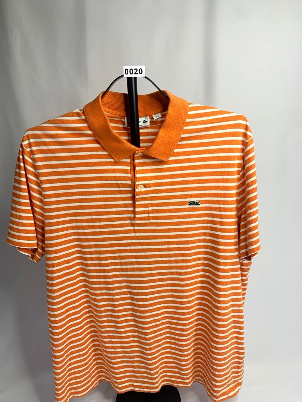 Lacoste Men's Orange/White Striped Cotton Polo Shirt Logo Collared XL